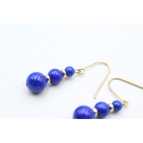 229 - 9ct gold lapis lazuli drop earrings (3g)