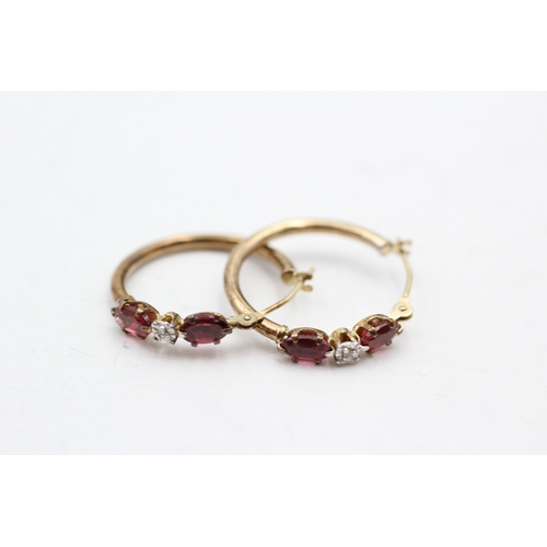 236 - 9ct gold diamond and garnet hoop earrings (1.1g)