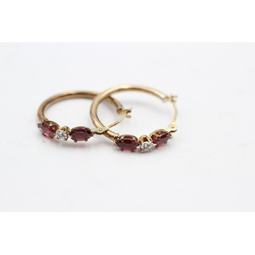 236 - 9ct gold diamond and garnet hoop earrings (1.1g)