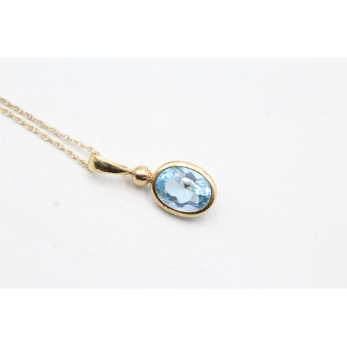 237 - 9ct gold blue topaz pendant on chain (0.9g)