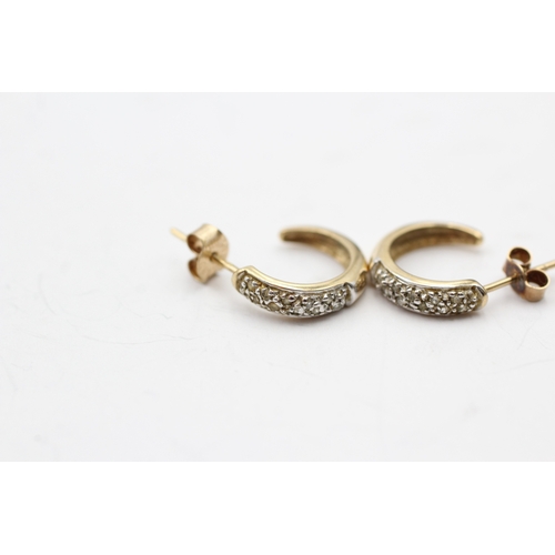 243 - 9ct gold diamond half hoop earrings (1.6g)