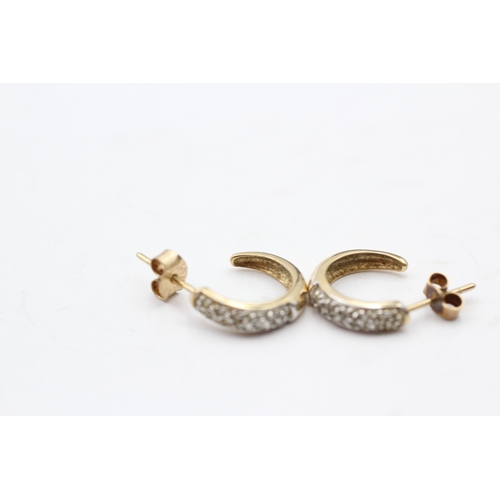 243 - 9ct gold diamond half hoop earrings (1.6g)