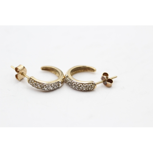 243 - 9ct gold diamond half hoop earrings (1.6g)