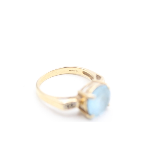 244 - 9ct gold blue and white gemstone set dress ring (4.1g) Size N