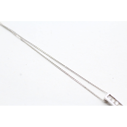 246 - 9ct white gold diamond row pendant on chain (2.2g)