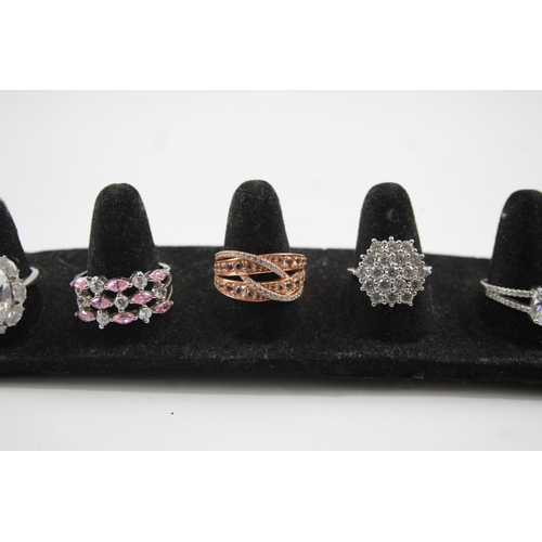 263 - Collection of Sterling Silver CZ Rings inc. Cluster, Cocktail, Halo x 10 42g