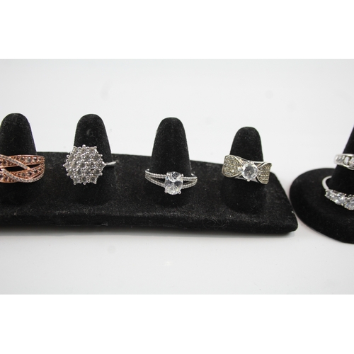 263 - Collection of Sterling Silver CZ Rings inc. Cluster, Cocktail, Halo x 10 42g