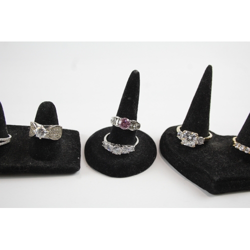 263 - Collection of Sterling Silver CZ Rings inc. Cluster, Cocktail, Halo x 10 42g