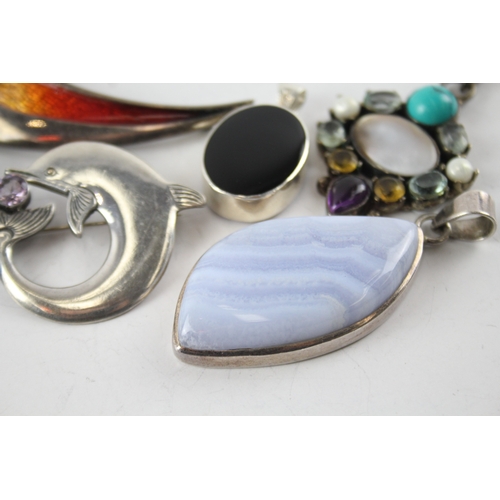 274 - Collection of Sterling Silver Jewellery inc. Enamel, Gemstone x 6 78g