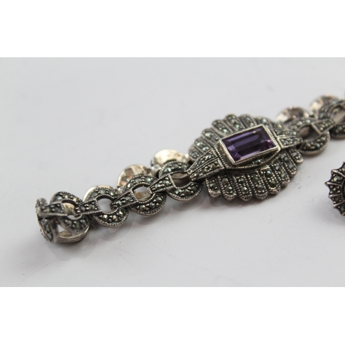 281 - Collection of Sterling Silver Marcasite & Amethyst Jewellery x 2 30g