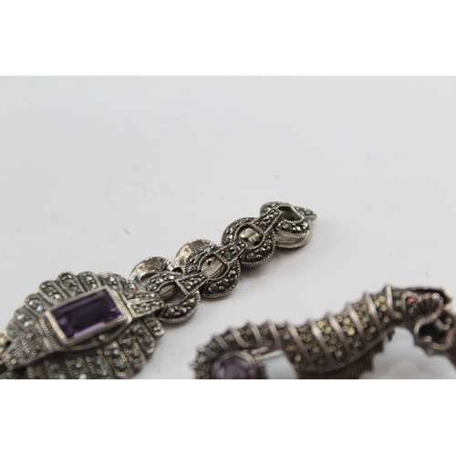 281 - Collection of Sterling Silver Marcasite & Amethyst Jewellery x 2 30g