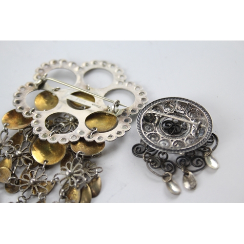 282 - Collection of Silver Scandi Solje Brooches w/ Drops x 2 21g