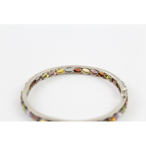 286 - Sterling Silver Multi Gemstone Tennis Bangle w/ Garnet, Topaz, Peridot 14g