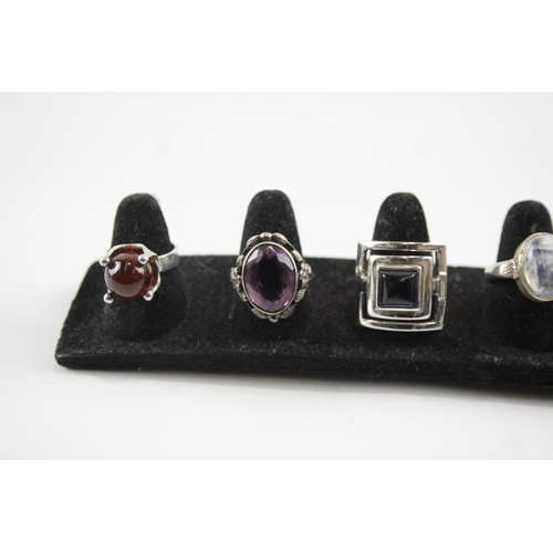 288 - Collection of Sterling Silver Gemstone Rings inc. Carnelian, Moonstone x 6 43g