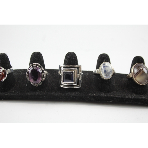 288 - Collection of Sterling Silver Gemstone Rings inc. Carnelian, Moonstone x 6 43g