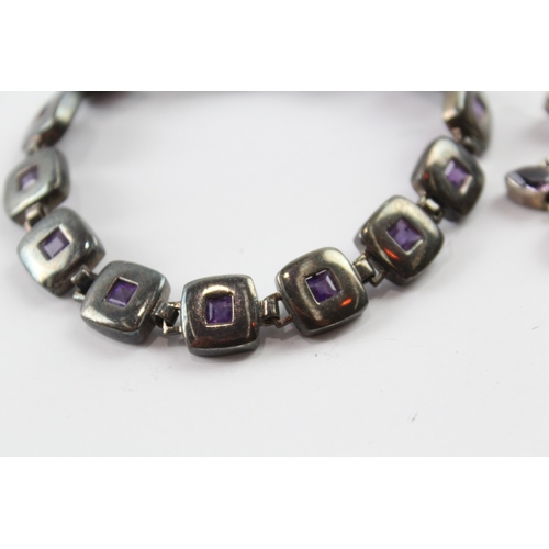 297 - Collection of Sterling Silver Amethyst Bracelets inc. Panel, Star x 2 45g