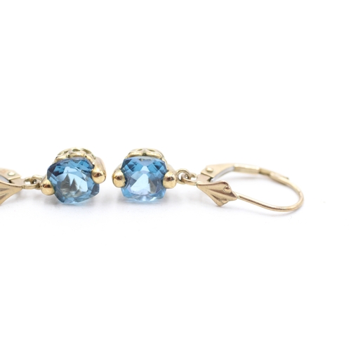 30 - 9ct gold blue topaz drop earrings with lever backs (2.1g)