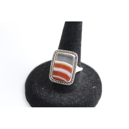 306 - Collection of Sterling Silver Banded Agate Jewellery inc. Marcasite x 2 15g