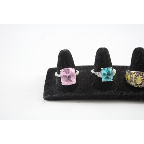 312 - Collection of Sterling Silver CZ Rings inc. Cocktail, Enamel, Solitaire x 6 35g