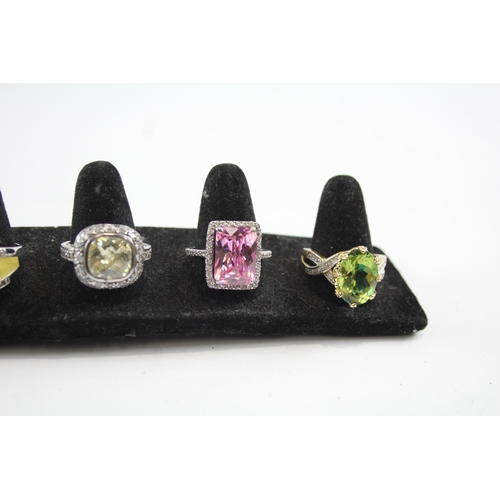 312 - Collection of Sterling Silver CZ Rings inc. Cocktail, Enamel, Solitaire x 6 35g