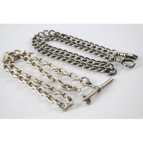 315 - Collection of Sterling Silver Watch Chains inc. Curb Link, Belcher Link x 2 76g