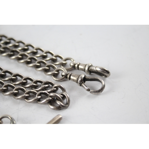 315 - Collection of Sterling Silver Watch Chains inc. Curb Link, Belcher Link x 2 76g