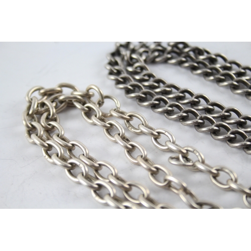 315 - Collection of Sterling Silver Watch Chains inc. Curb Link, Belcher Link x 2 76g