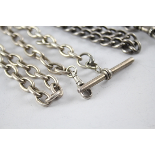 315 - Collection of Sterling Silver Watch Chains inc. Curb Link, Belcher Link x 2 76g