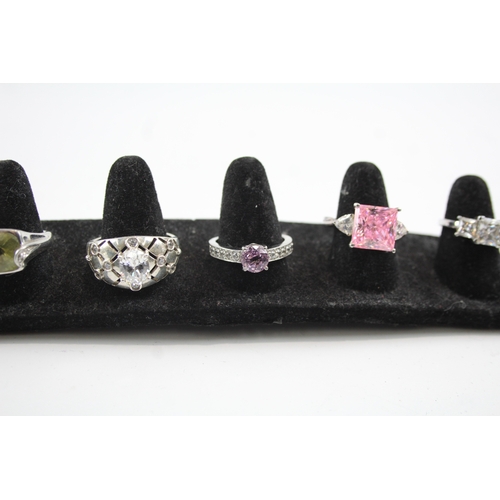 320 - Collection of Sterling Silver CZ Rings inc. Solitaire, Cocktail, Halo x 8 38g