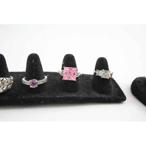 320 - Collection of Sterling Silver CZ Rings inc. Solitaire, Cocktail, Halo x 8 38g