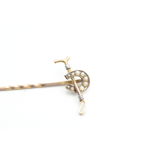 33 - 9ct gold antique seed pearl stick pin (1.1g)