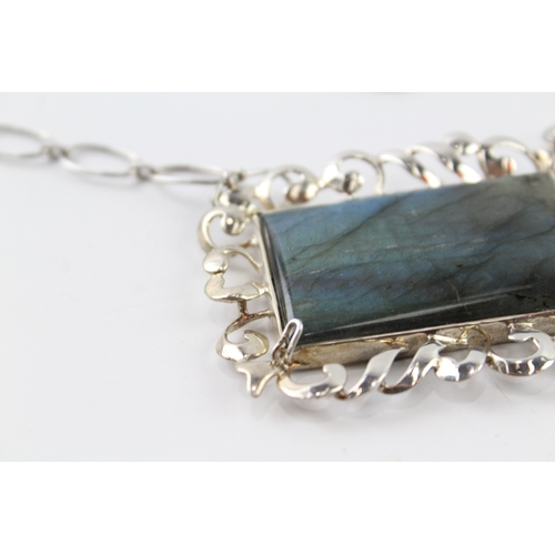 331 - Sterling Silver Labradorite Pendant Necklaces 38g