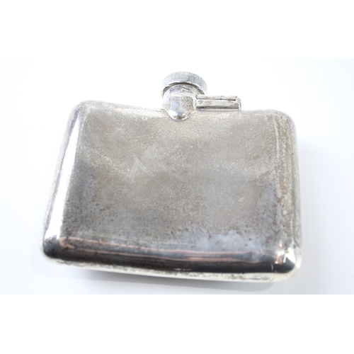 342 - Vintage ART DECO 1925 Birmingham Sterling Silver Gents Plain Hip Flask (95g)