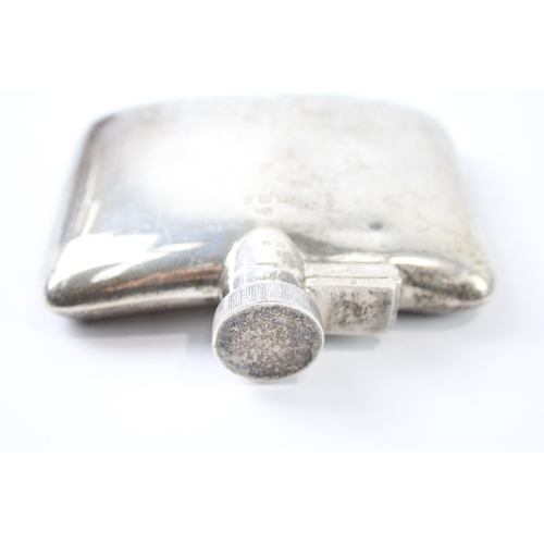 342 - Vintage ART DECO 1925 Birmingham Sterling Silver Gents Plain Hip Flask (95g)