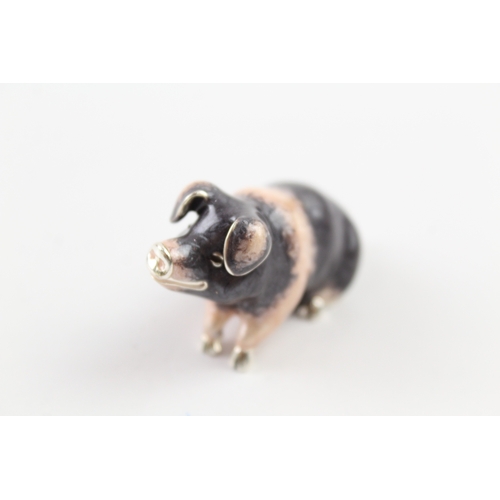 346 - Modern Hallmarked .925 Sterling Silver Enamelled Pig Novelty Ornament (34g)