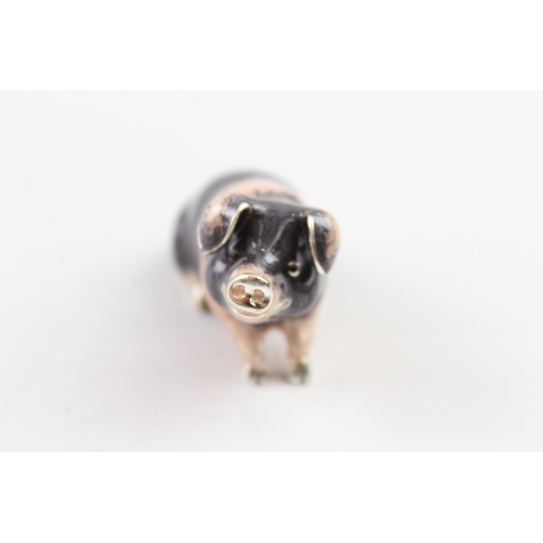 346 - Modern Hallmarked .925 Sterling Silver Enamelled Pig Novelty Ornament (34g)