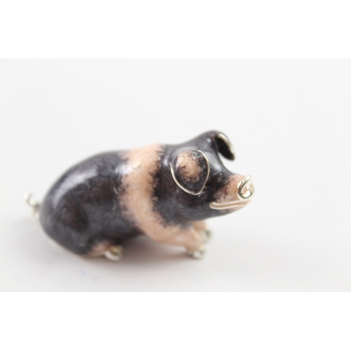 346 - Modern Hallmarked .925 Sterling Silver Enamelled Pig Novelty Ornament (34g)