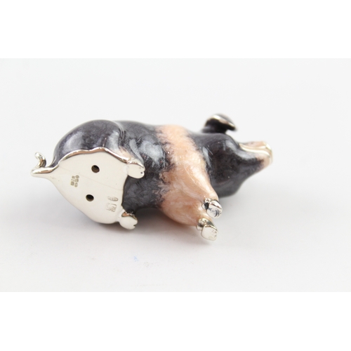 346 - Modern Hallmarked .925 Sterling Silver Enamelled Pig Novelty Ornament (34g)