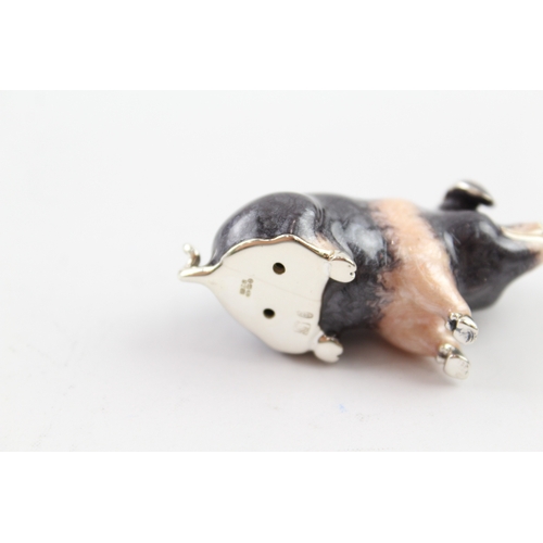 346 - Modern Hallmarked .925 Sterling Silver Enamelled Pig Novelty Ornament (34g)