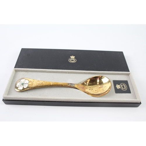 357 - Vintage 1971 GEORG JENSEN .925 Sterling Silver Gilt Enamel Detailed Spoon 48g