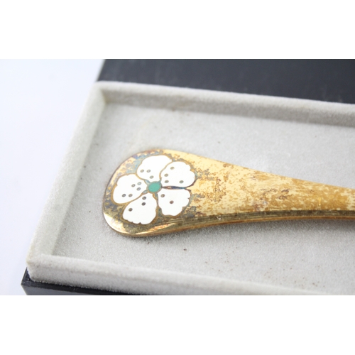 357 - Vintage 1971 GEORG JENSEN .925 Sterling Silver Gilt Enamel Detailed Spoon 48g