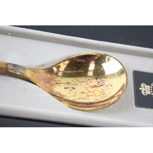 357 - Vintage 1971 GEORG JENSEN .925 Sterling Silver Gilt Enamel Detailed Spoon 48g