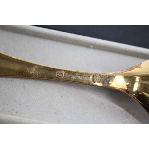 357 - Vintage 1971 GEORG JENSEN .925 Sterling Silver Gilt Enamel Detailed Spoon 48g