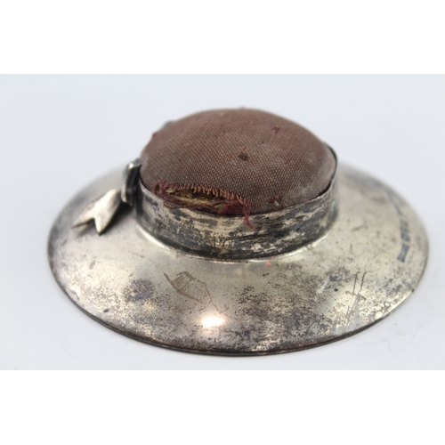 362 - Edwardian 1908 Chester Sterling Silver Novelty Hat Form Pin Cushion (104g)