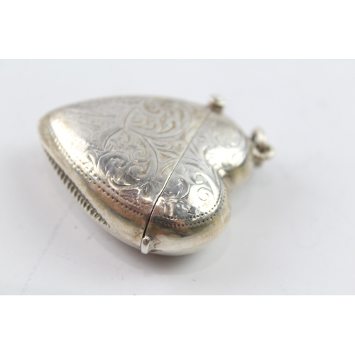 366 - Antique / Vintage Stamped .925 Sterling Silver Heart Vesta / Match Case (17g)