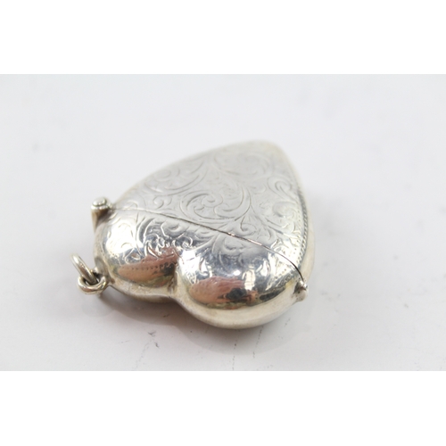 366 - Antique / Vintage Stamped .925 Sterling Silver Heart Vesta / Match Case (17g)