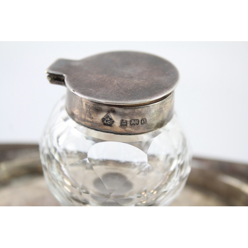 374 - Edwardian ASPREY & CO. 1904 Birmingham Sterling Silver & Glass Inkwell (182g)