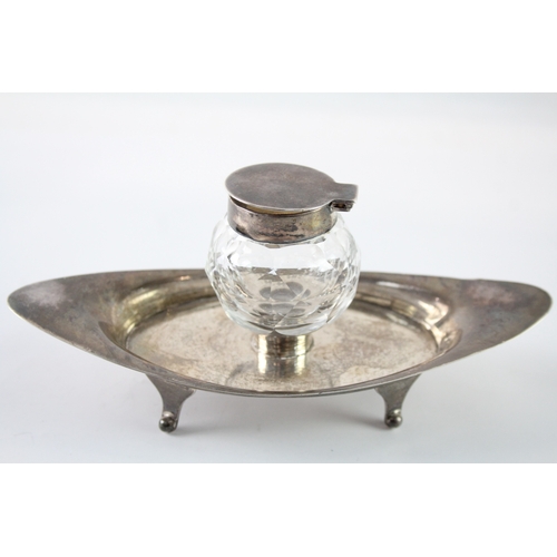 374 - Edwardian ASPREY & CO. 1904 Birmingham Sterling Silver & Glass Inkwell (182g)