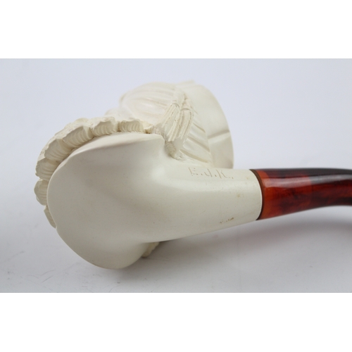 393 - Large Ottoman Sultan Head Meerschaum Smoking Pipe w/ Case