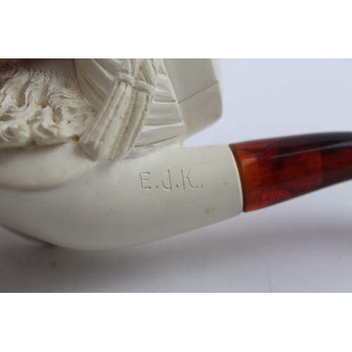 393 - Large Ottoman Sultan Head Meerschaum Smoking Pipe w/ Case